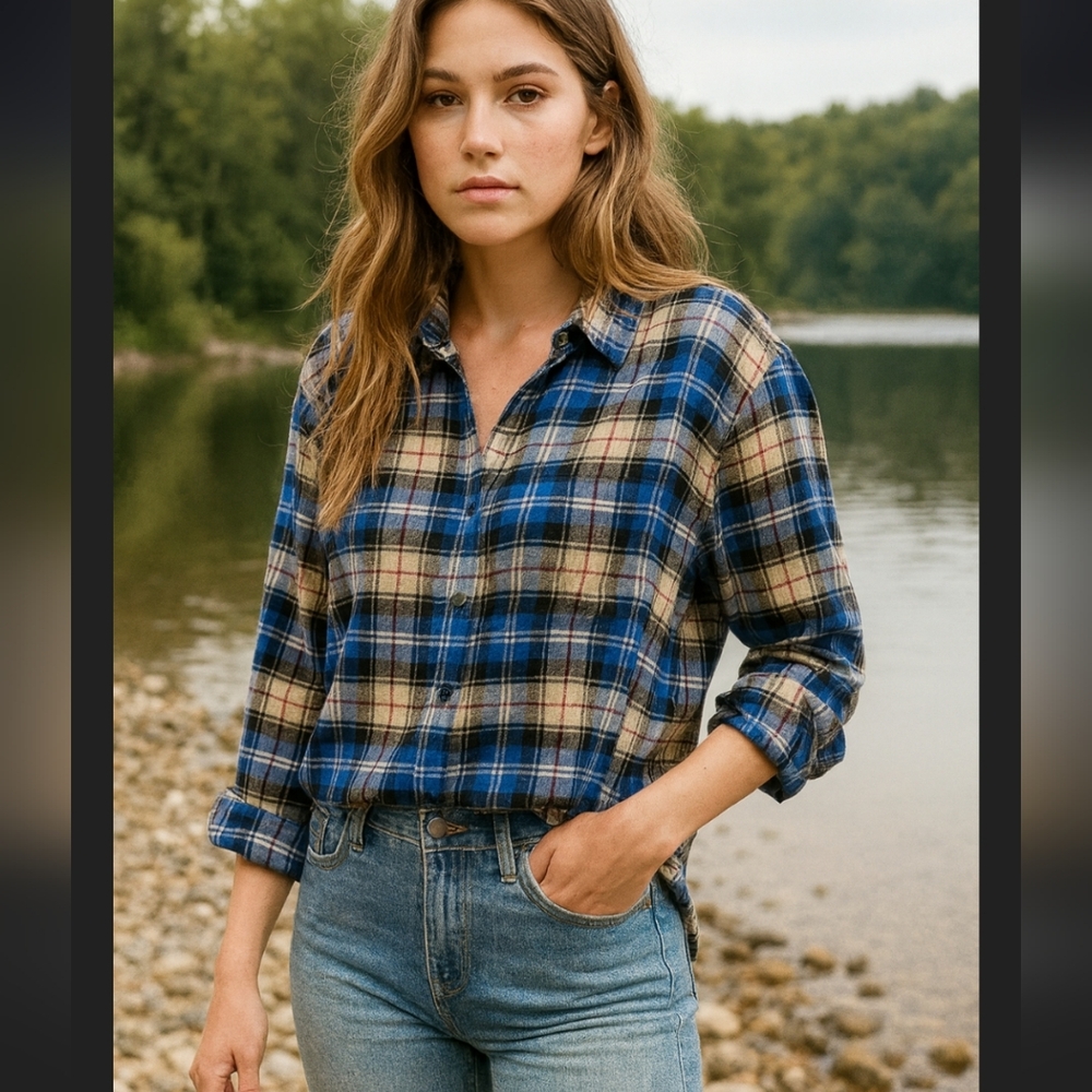 Urban Outfitters Blue Plaid Cotton Button Down Shirt